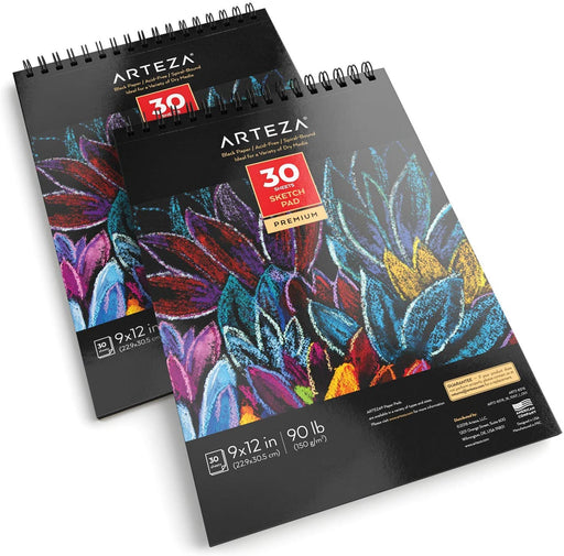  ARTEZA Drawing Pad 9 x 12 Inches, Pack of 2, 160 Sheets  (80lb/130g), Spiral Bound Artist Drawing Books, 80 Sheets Each, Durable  Acid Free Sketch Paper, Ideal for Adults & Teens