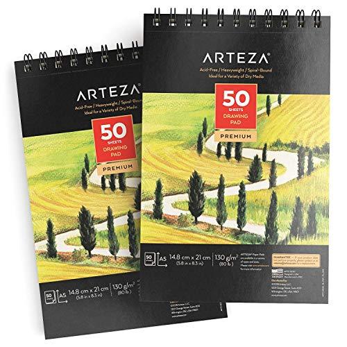 Arteza 9 inch x 12 inch Drawing Pad, 80 Pages (80lb/130g), White