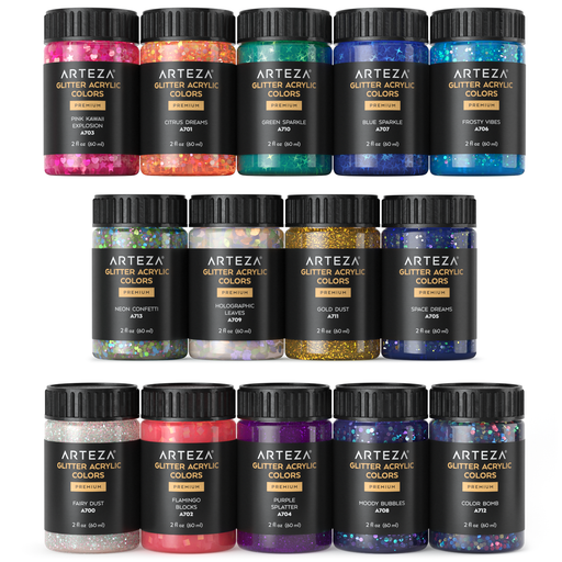 Arteza Fine Glitter, Set of 54 Colors, Shaker Jars
