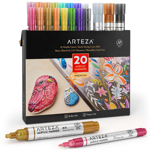 Arteza Washable Glass Board Markers Set, Assorted Classic Colors, Non-Toxic  - 20 Pack