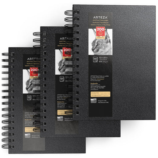 Arteza Sketch Book 2-Pack, 9x12 Inch, Gray Sketch Pads, 200  Sheets Total, 100 Sheets Each Drawing Book, 68lb, 100 GSM, Spiral-Bound  Hardcover Drawing Pad for Pencils, Charcoal, Pens and Crayons 