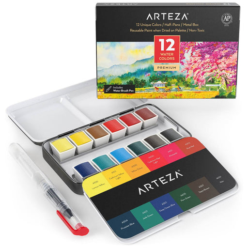 Acro Color Metallic Watercolor Paints Set | 36 Artist Grade Vibrant Vivid Glitter Water Colors with Storage Tin & Brush Premium Art Supplies for