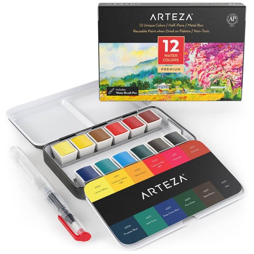  Watercolor Paint Set Palette for Kids - Washable Non Toxic  Paints in 12 Bright and Vivid Water Colors - Mess Free and Fun - Develops  Artistic Talent in Children at Home