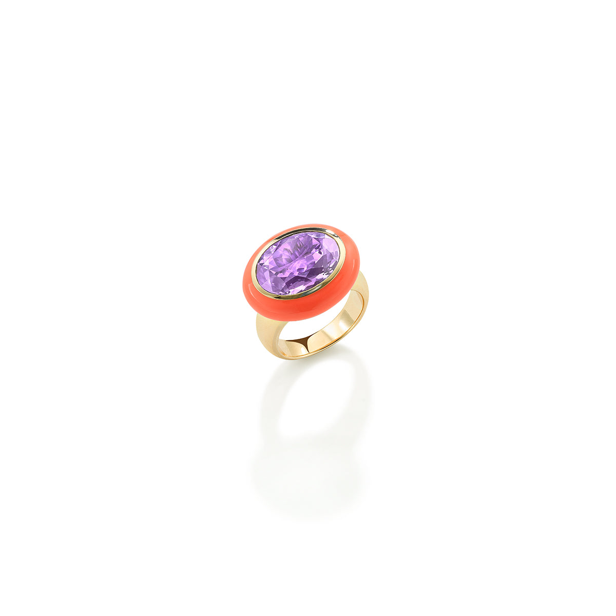 Arena Ring with Amethyst and Orange Enamel
