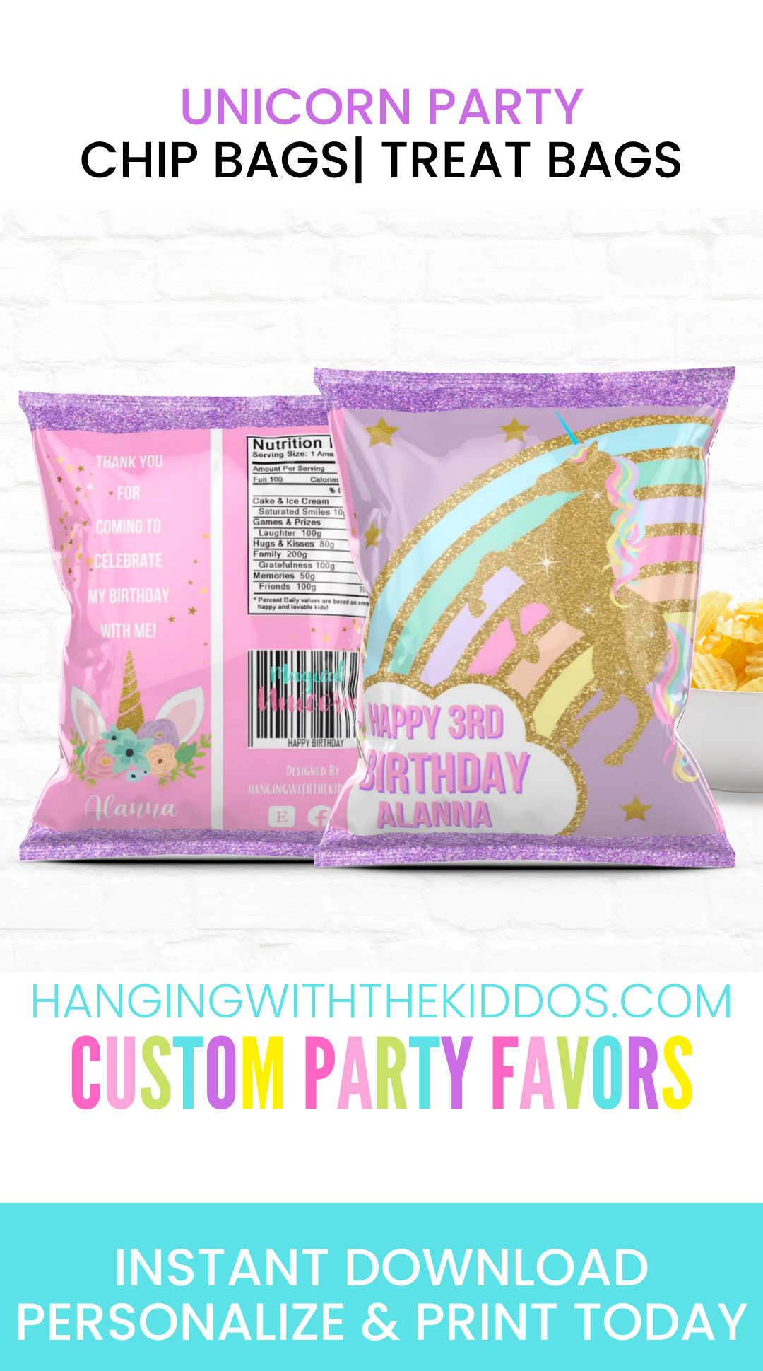 Unicorn Party Favors Custom Treat Bags – Hanging with the Kiddos