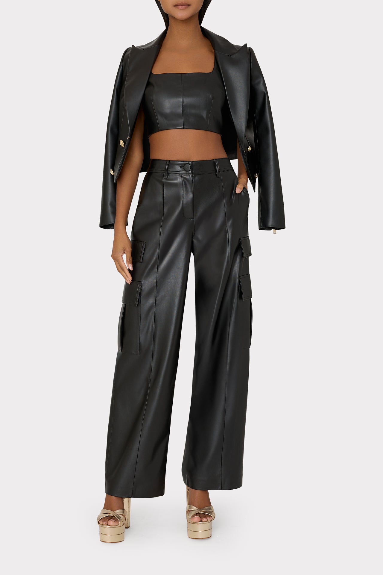 Soren Low-Rise Hammered Satin Pants in Black