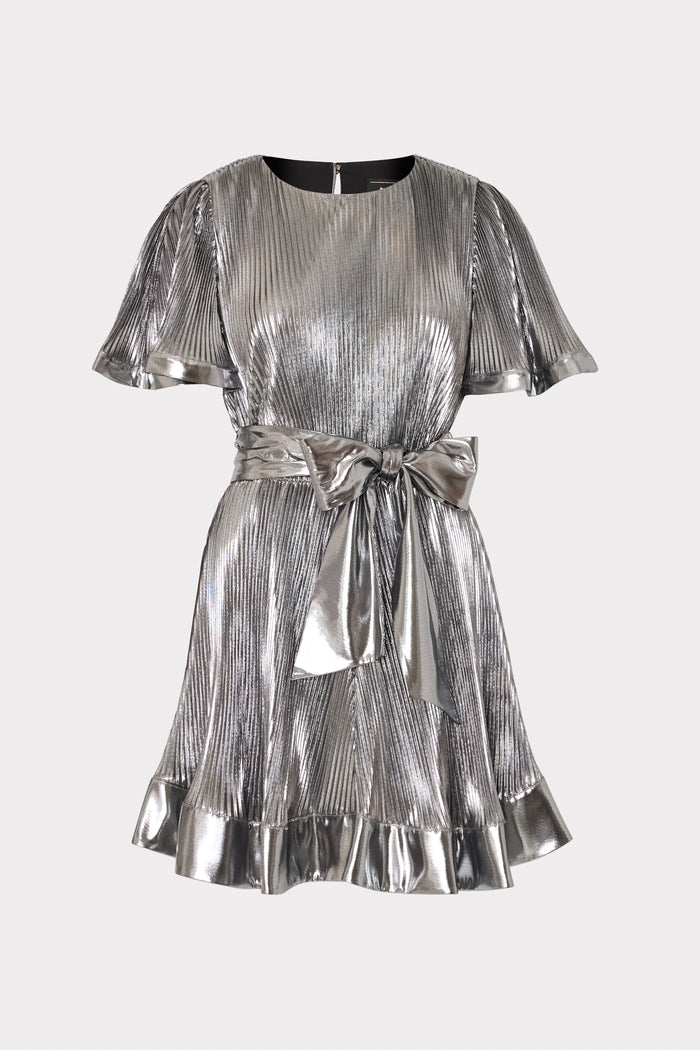 Blue B Women's Picture This Metallic Fringe Mini Dress in Silver Grey - Size L