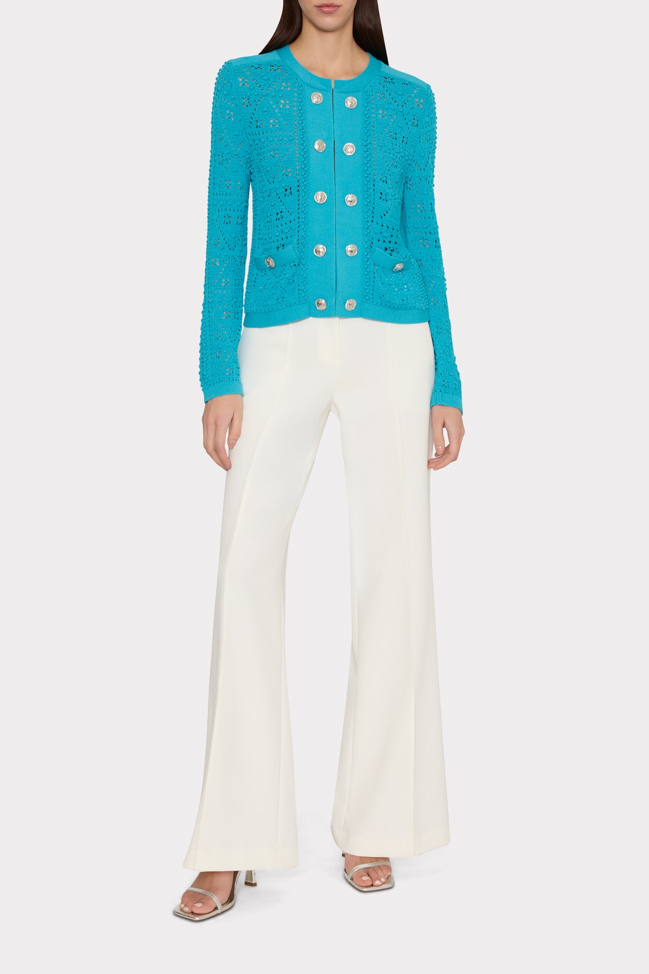 Beaded Textured Cardigan in White | MILLY