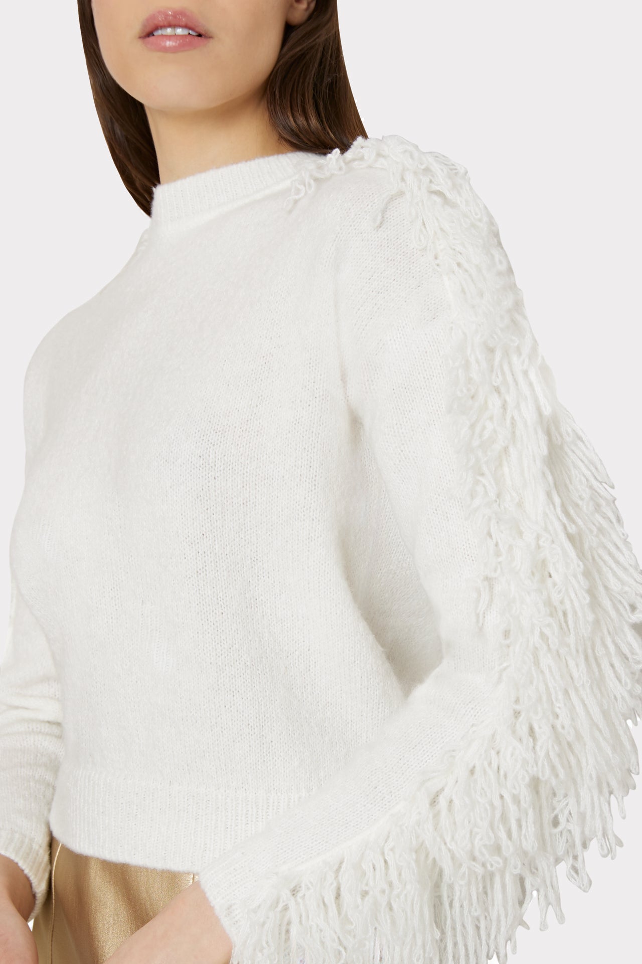 Fringe Sleeve Crewneck Sweater