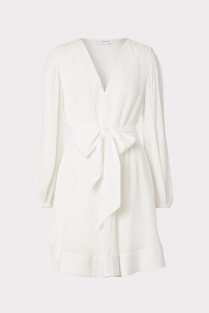 Liv Pleated Dress in White | MILLY