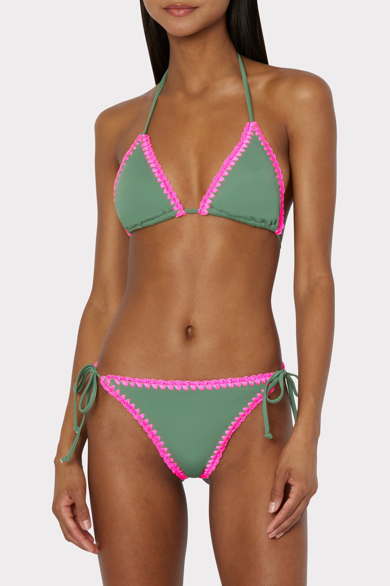 Shorell - Ruffle Trim Plain Bandeau Bikini Top / Bottom / Nipple