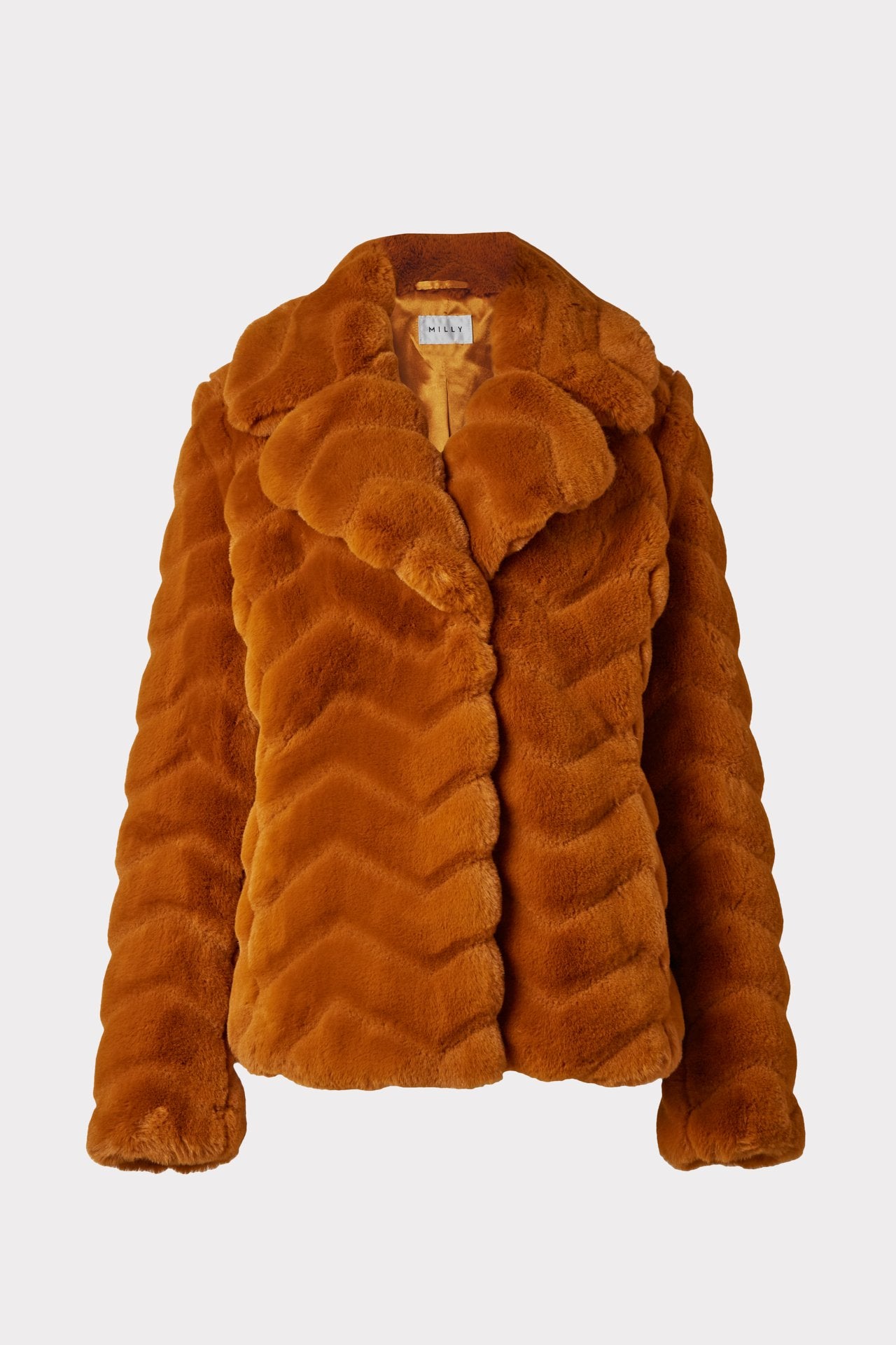 MILLY CHEVRON FAUX FUR COAT