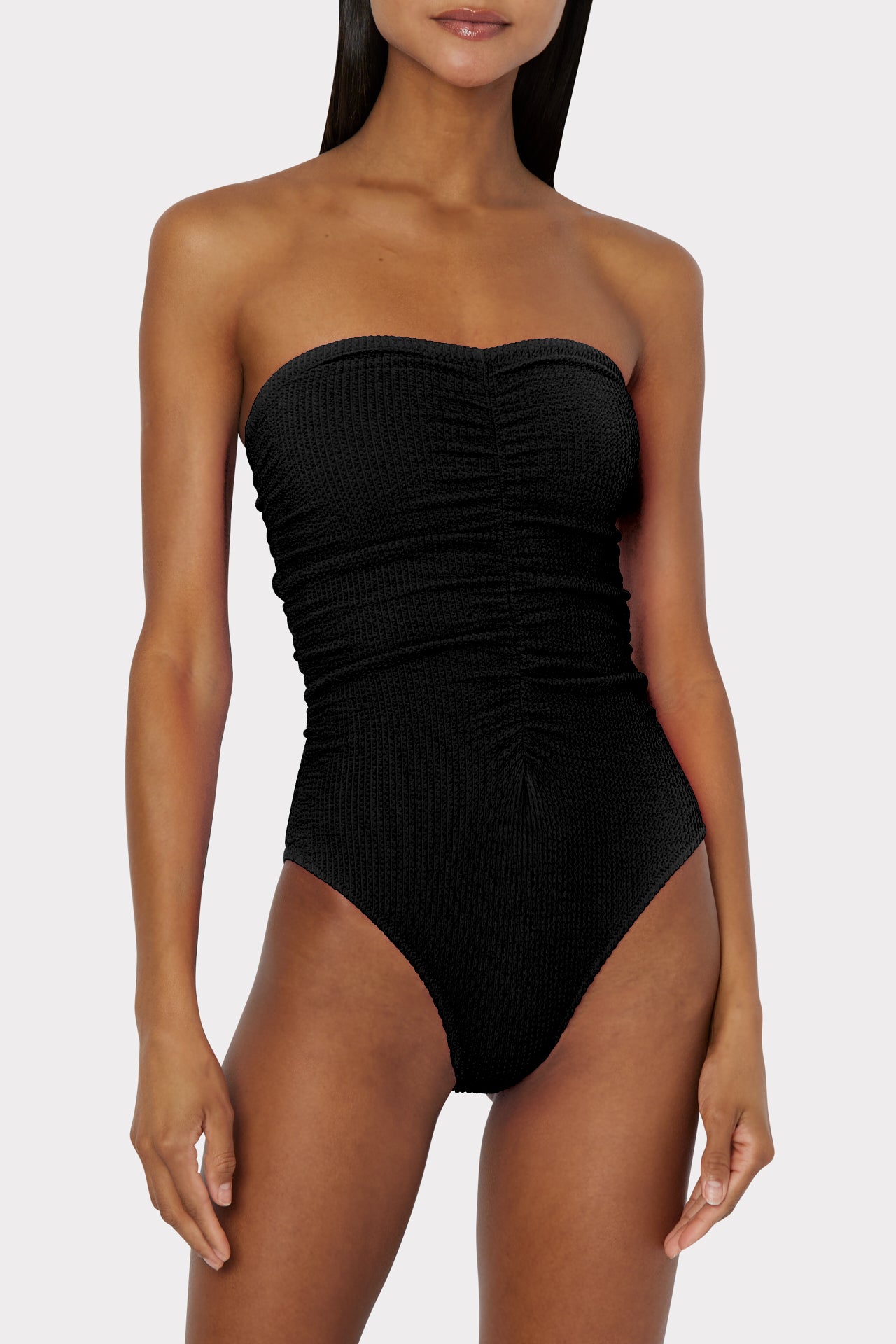 Black Textured Belted Swimsuit