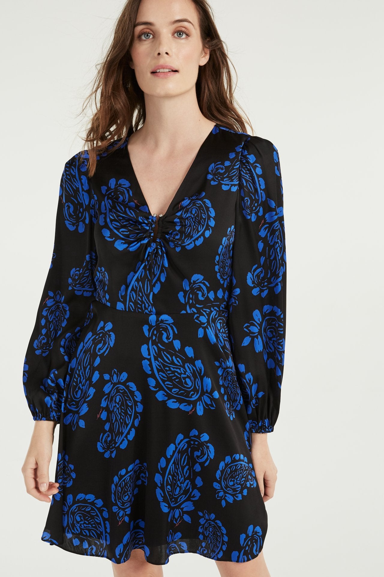 Milly Tossed Paisley Dress In Black/azure