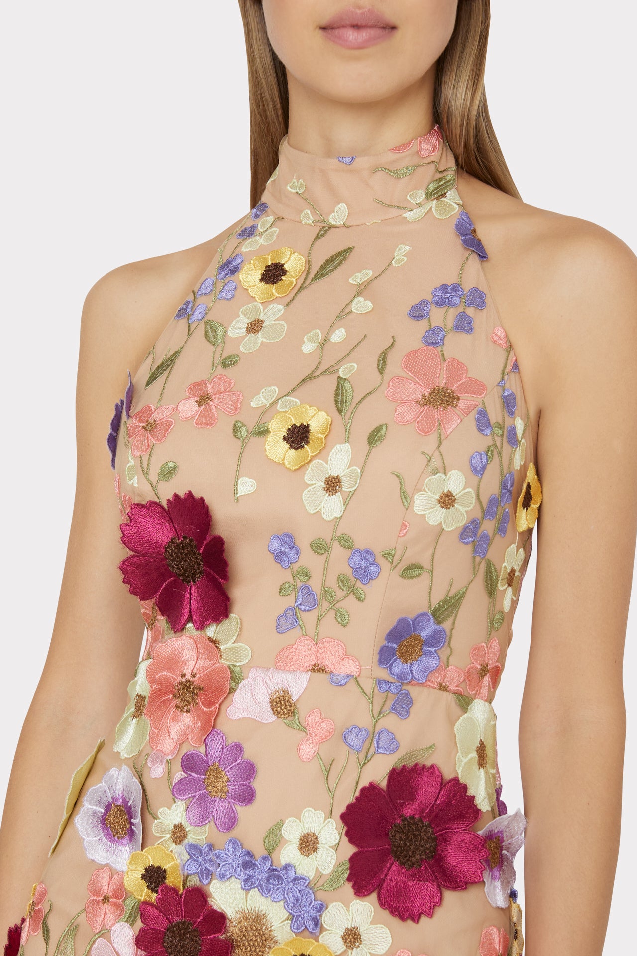 Hariet Floral Tulle Embroidered Dress In Nude Multi Milly 