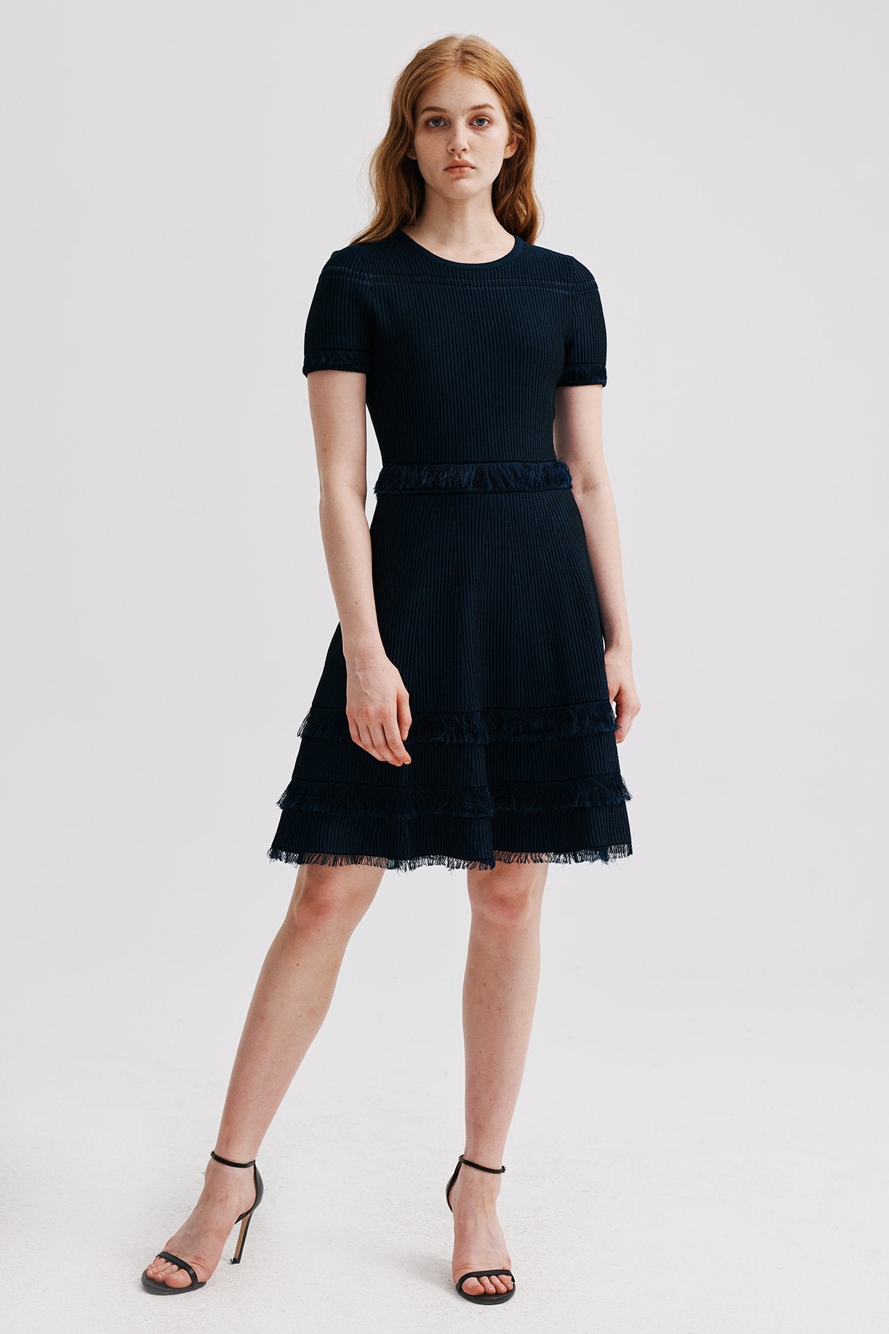 Milly Cut Fringe Fit & Flare Dress In Lapis/black