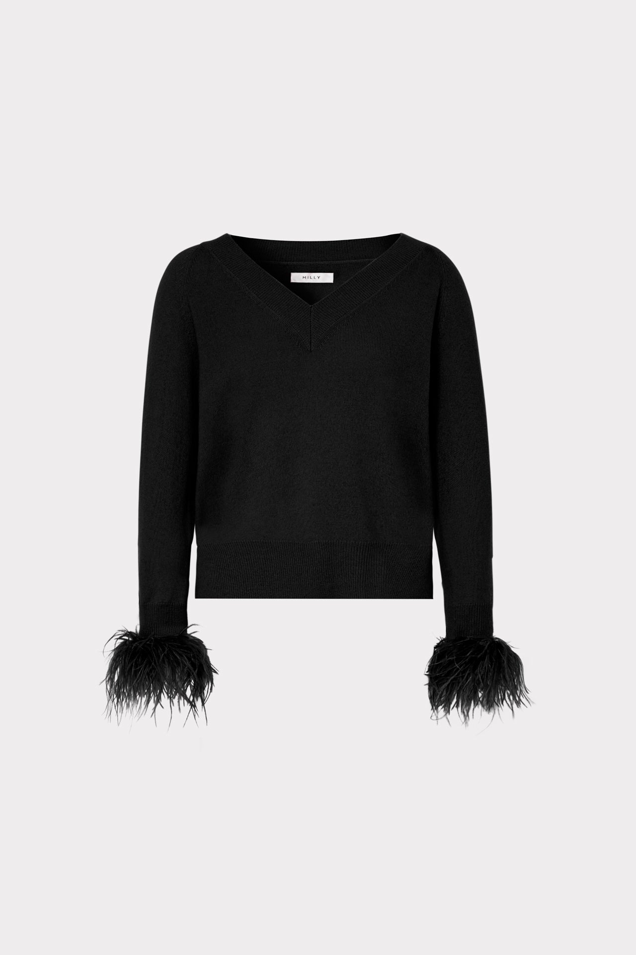 Feather Cuff V-neck Sweater