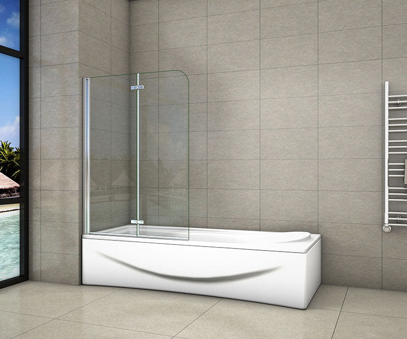 Shower Bath Screen Easyclean Glass 2 Fold 900 1000 10x1400mm Chro Aica Bathrooms