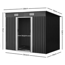 Load image into Gallery viewer, Giantz 2.38 x 1.31m Steel Base Garden Shed - Grey
