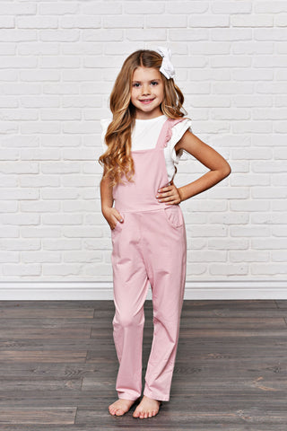 Girls' Dusty Rose Ruffle Pocket Jumpsuit