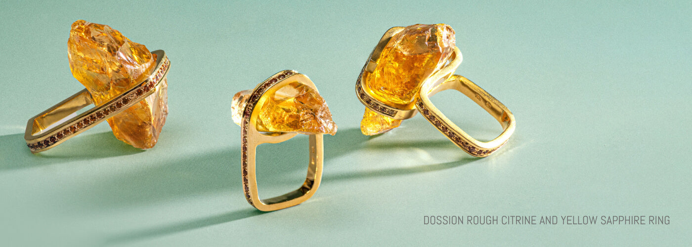 DOSSION ROUGH CITRINE AND YELLOW SAPPHIRE RING