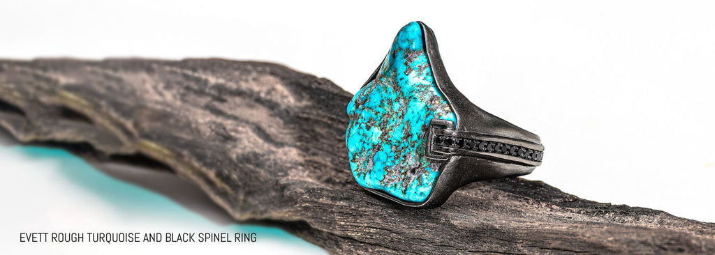 EVETT ROUGH TURQUOISE AND BLACK SPINEL RING