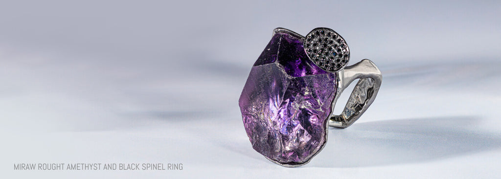 Miraw Rought Amethyst and Black Spinel Ring by German Kabirski