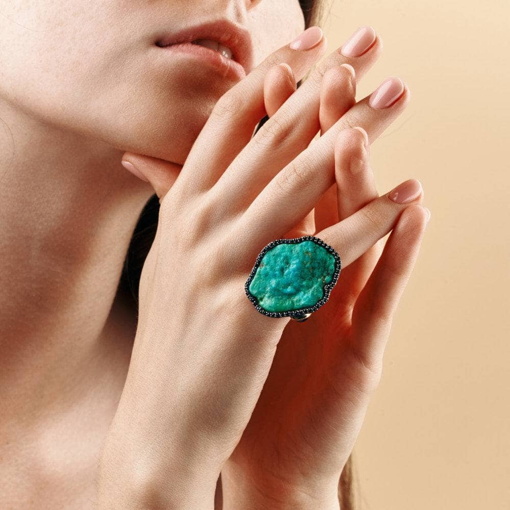 Glora Turquoise and Black Spinel and Sapphire Ring
