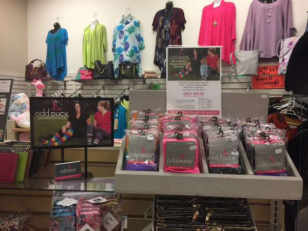 retail store compression sock display in Canada