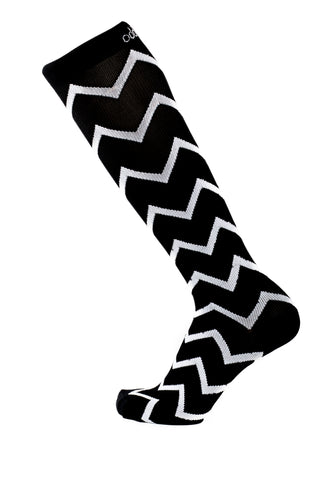 black and white zigzag compression sock