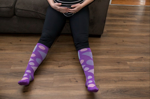 purple compression socks with shapes