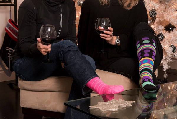 Purple polka dot compression socks in Canada