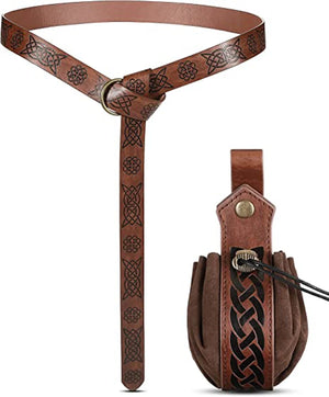 2 Pcs Medieval Faux Leather Pouch Portable Drawstring Purse Black Vintage Renaissance Belt Bag Medieval Cosplay Props Wallet - KUYKTHTR