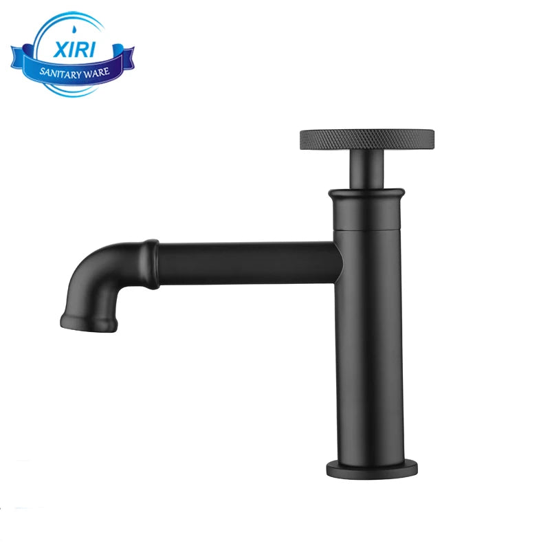New Arrival Durable Industrial Style  Brass Black Single Cold Lavatory Basin Mixer Taps Deck Mounted Bathroom Sink Faucet IB8005