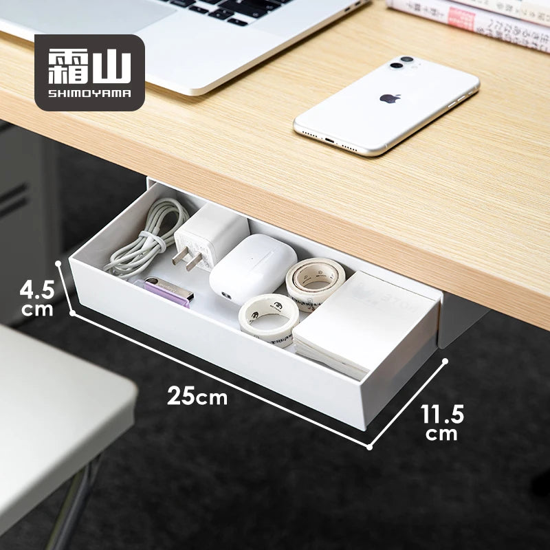 SHIMOYAMA Hidden Self-Adhesive Under Desk Small Drawer Organizer Slide Out Desk Drawer Attachment Plastic Desk Accessories Box