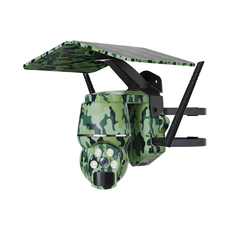 camouflage 1 inch 6W Hunting Trail Surveillance Outdoor Ptz 4G Lte Sim Motion Detection Auto Tracking Cctv IP Solar Camera