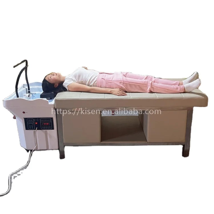 Kisen shampoo sink with water tank no plumbing shampoo bed with waterfall circulation and steamer luxury shampoo chair