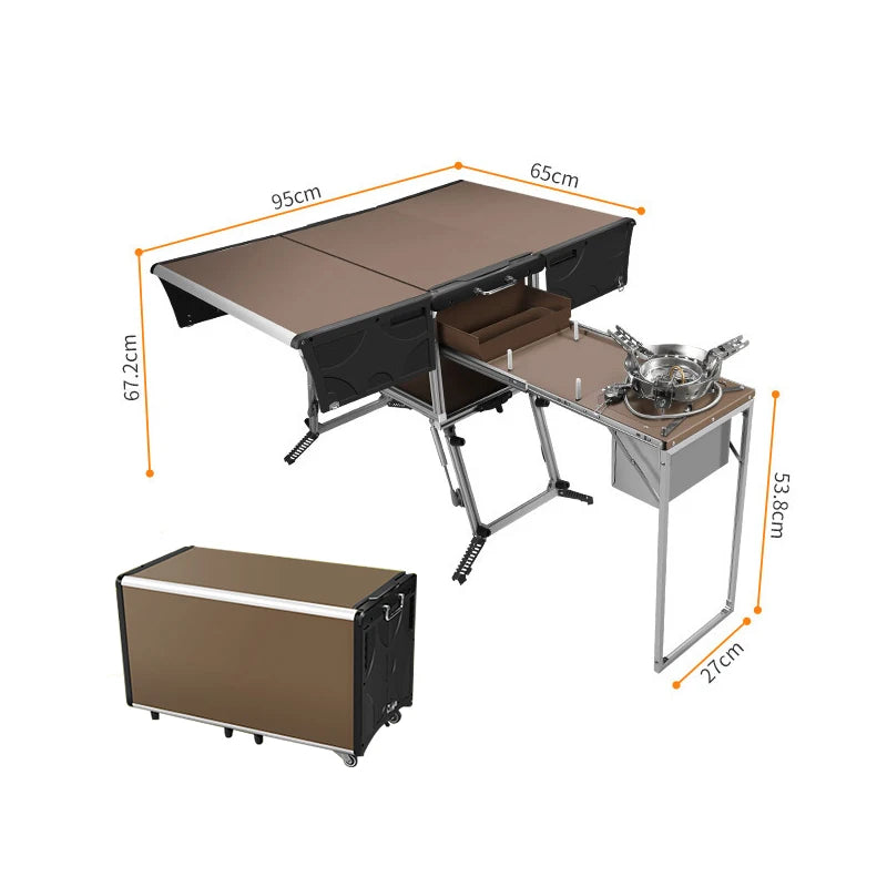 Outdoor Camping Hiking Portable narrow kitchen utility foldable table Aluminum Camping Kitchen cooktops