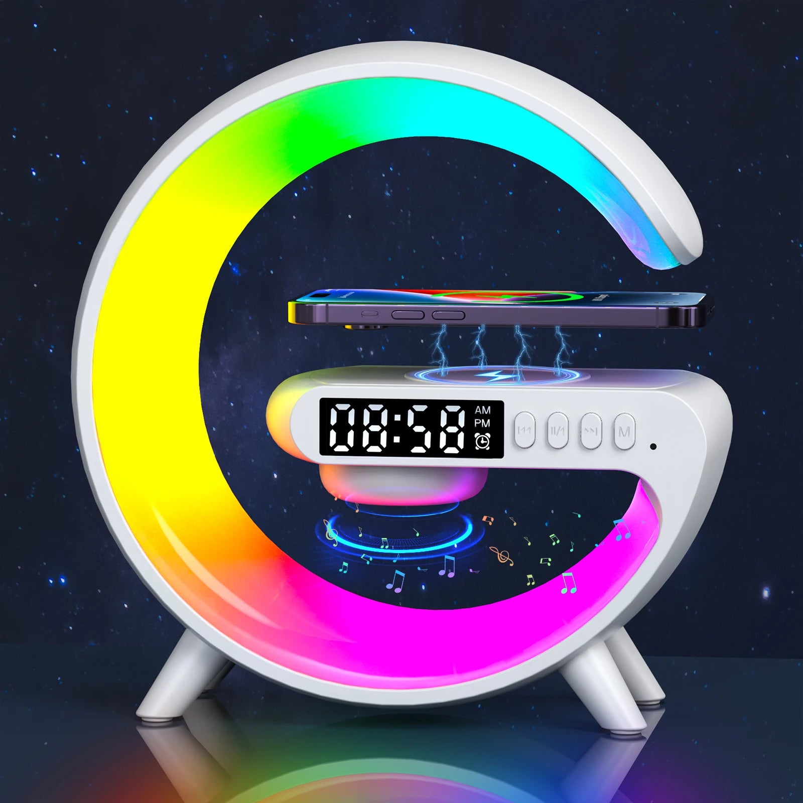 Hot Smart mini QC3.0 wireless charger For Mobile Phone with Night Lights BT speaker Table bedside Lamp led rgb digital Clock