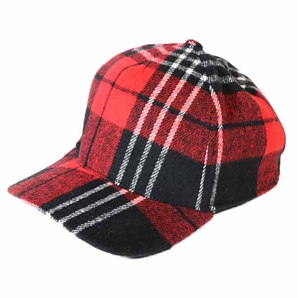 red and black plaid baseball cap