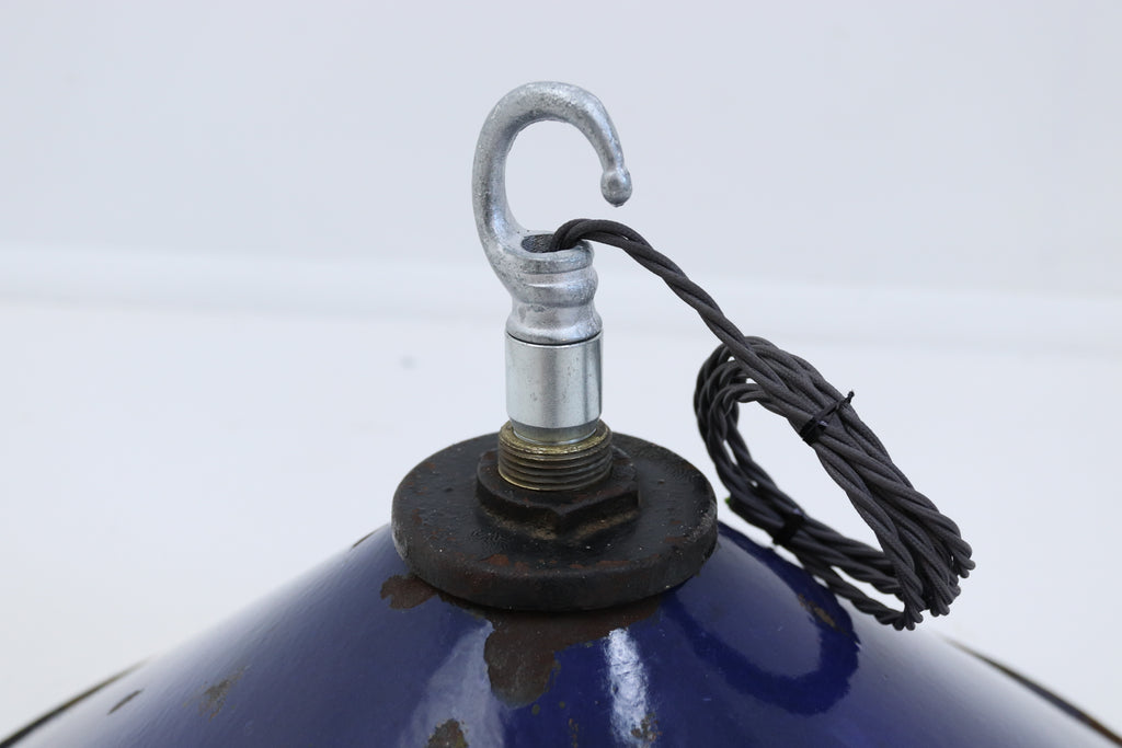 Large blue and white industrial enamel pendant light