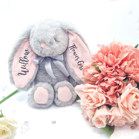 Grey Bunny With Pink Ears Personalised Gift