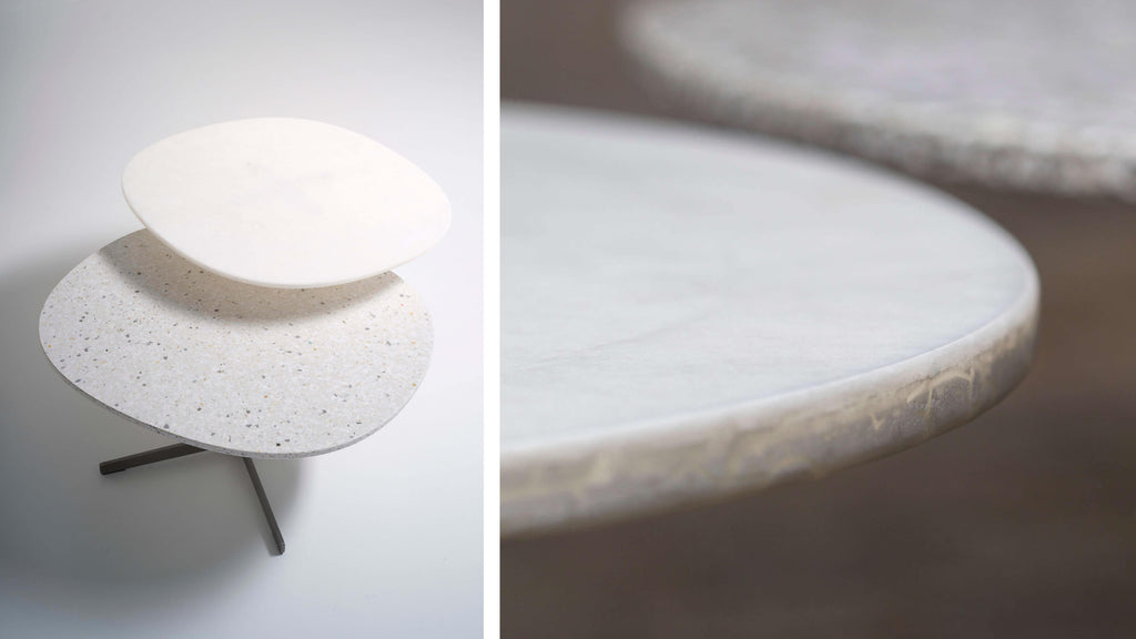 Frost Table made from recycled contact lenses blister packs and interior parts of refrigerators