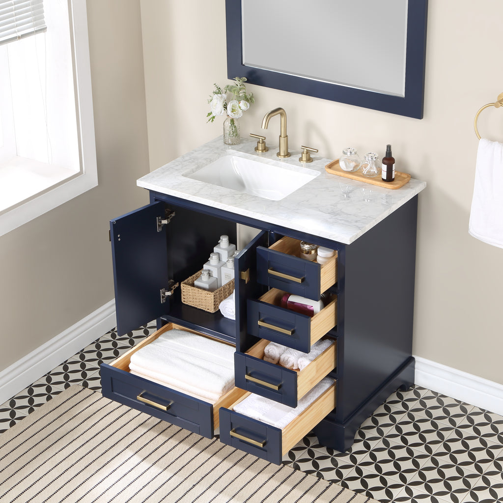 Stufurhome Brittany Dark Blue 36 Inch Single Sink Bathroom Vanity With Stufurhome 