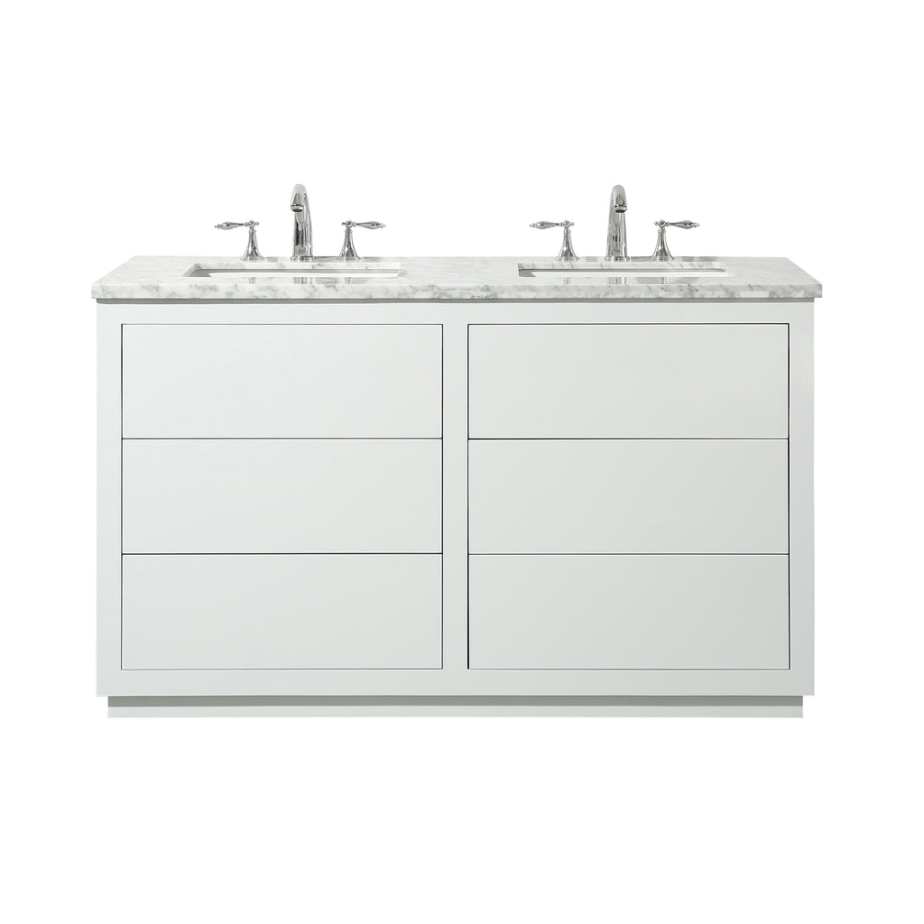 Stufurhome Lang 56 Inch White Double Sink Bathroom Vanity