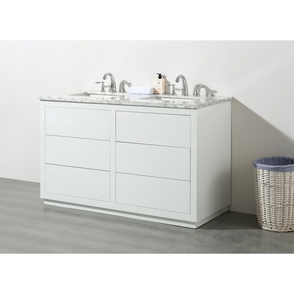 Stufurhome Lang 56 Inch White Double Sink Bathroom Vanity