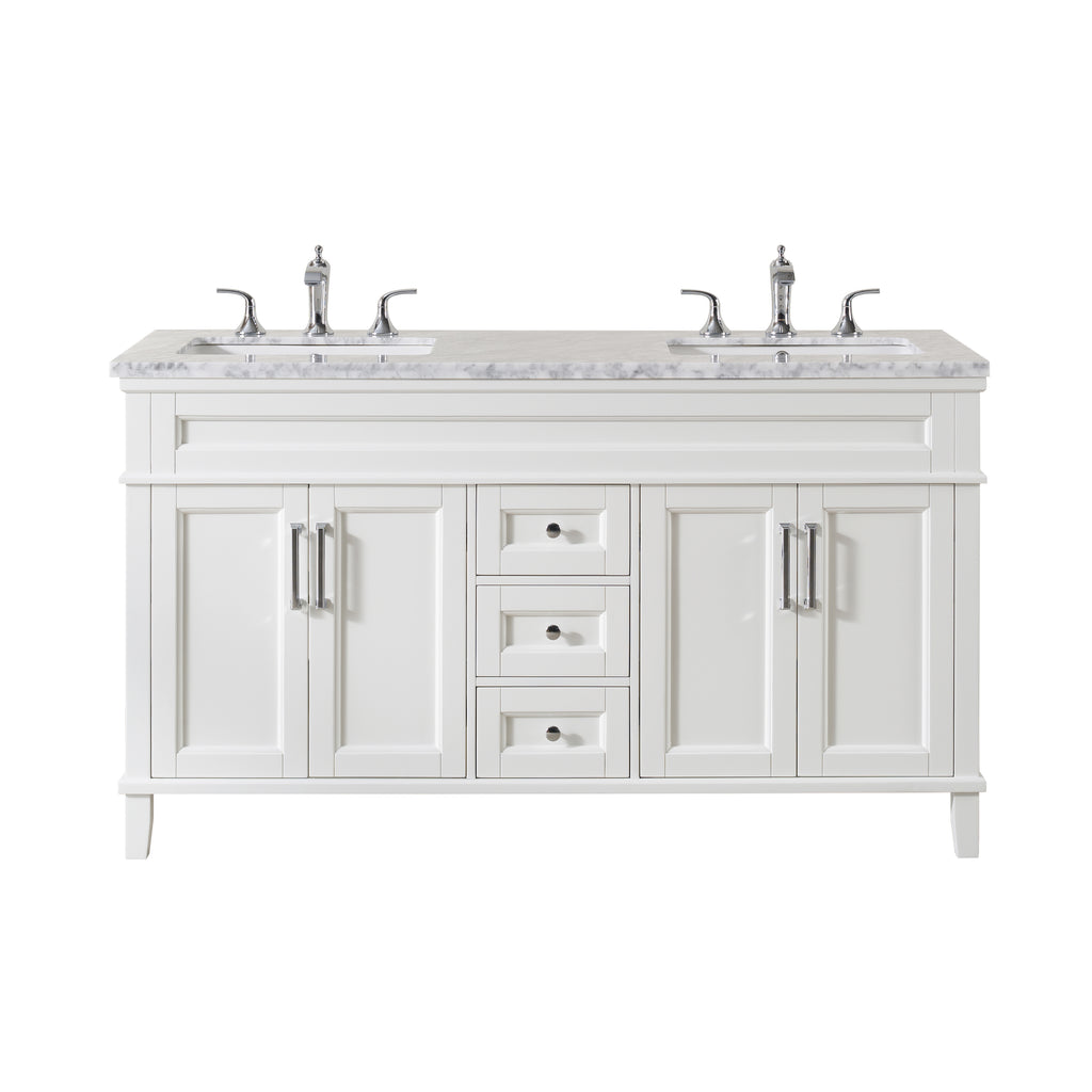 Stufurhome Melody 59 Inch White Double Sink Bathroom Vanity