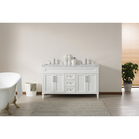 Stufurhome Melody 59 Inch White Double Sink Bathroom Vanity