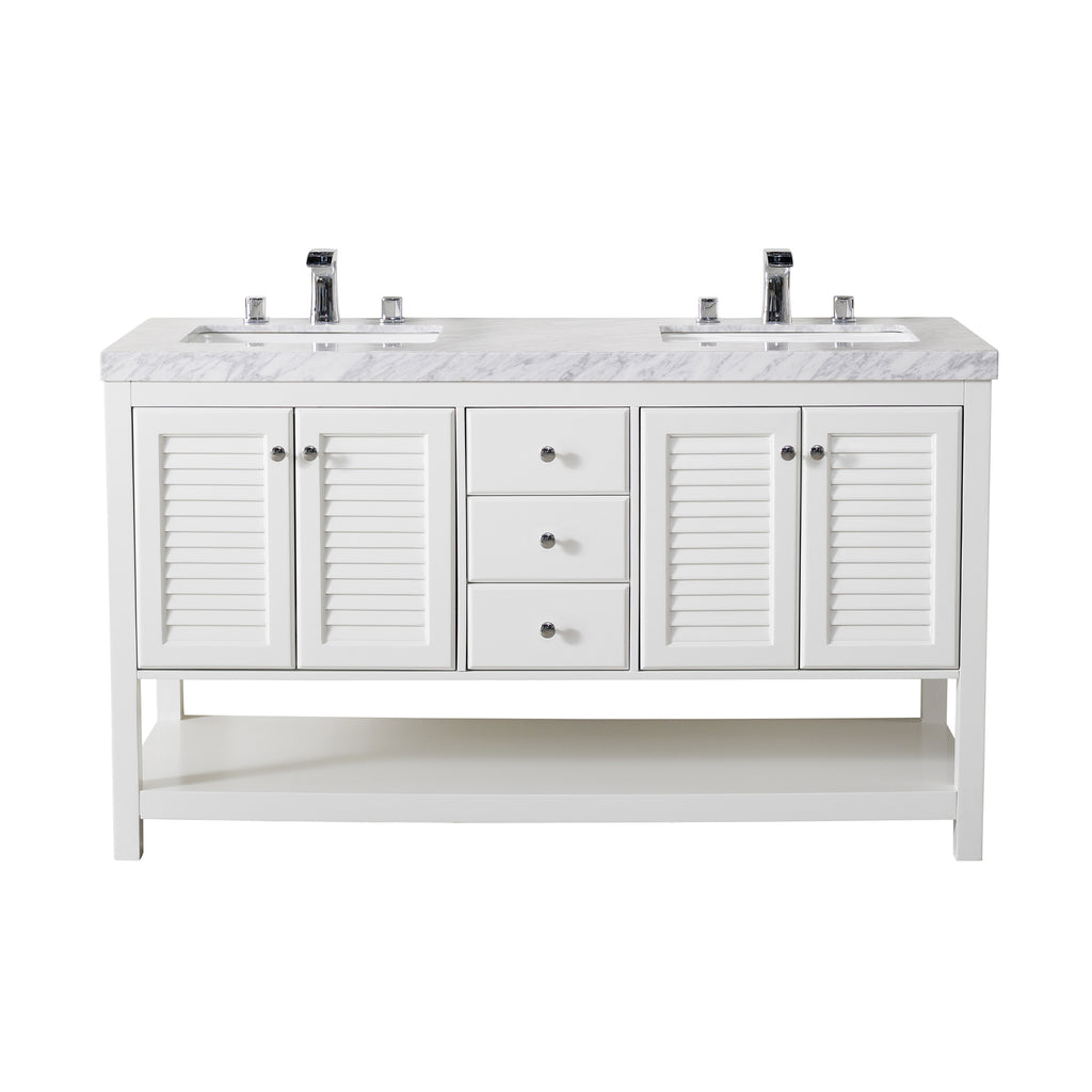 Stufurhome Luthor 60 Inch White Double Sink Bathroom Vanity With Drain Stufurhome