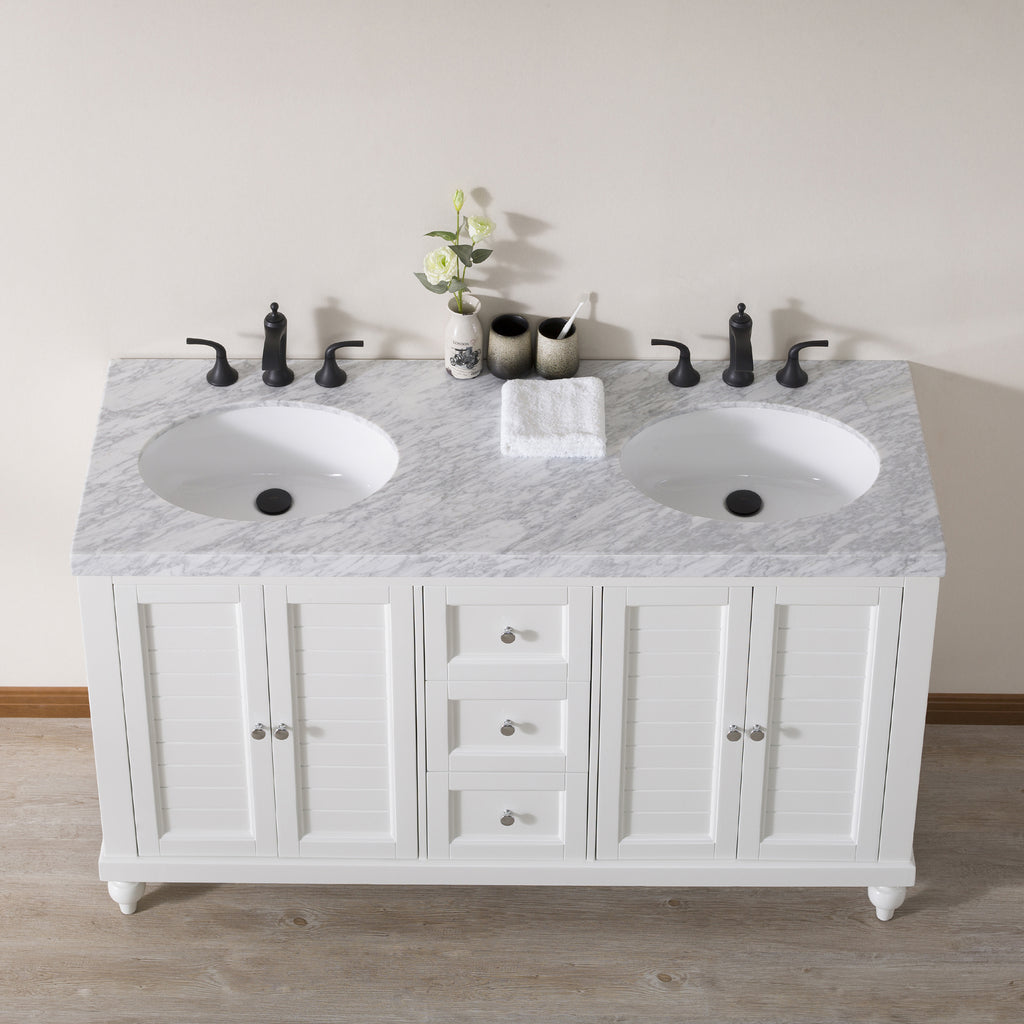 Stufurhome Kent 60 Inch White Double Sink Bathroom Vanity With